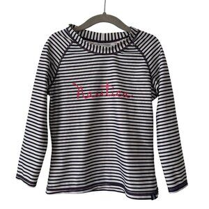 Nautica Girls Long Sleeve Striped Rashguard Top Navy/White Size 8